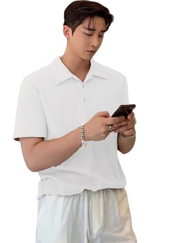 GENIUS STORE Erkek Oversize Polo Yaka Waffle T-Shirt