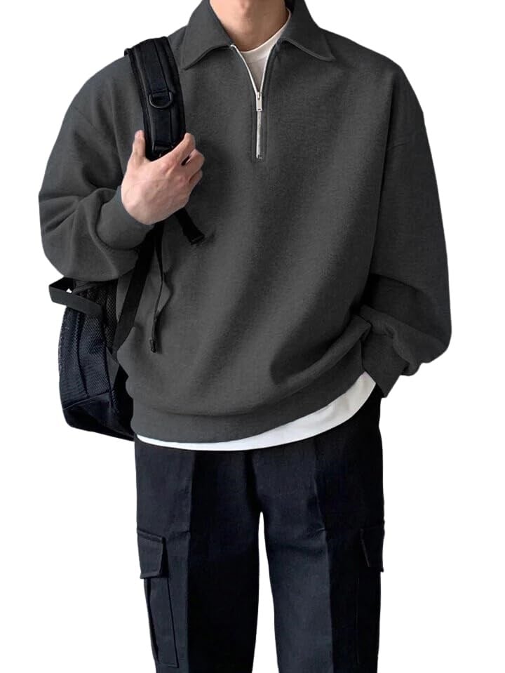 GENIUS STORE Erkek Polo Yaka Oversize Sweatshirt Yarım Fermuar Sweatshirt OVERSIZE-SWEATSHIRT