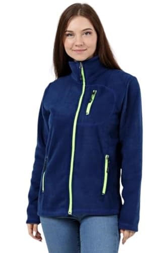 GENIUS STORE Kadın Polar Tam Fermuarlı Outdoor 3 Cepli Spor Polar Ceket (İNDİGO/S)