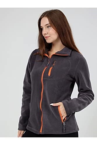GENIUS STORE Kadın Polar Tam Fermuarlı Outdoor 3 Cepli Spor Polar Ceket (FÜME / S)