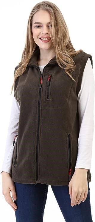 GENIUS STORE Kadın Polar Yelek Tam Fermuarlı Outdoor Spor Yelek 3Cepli