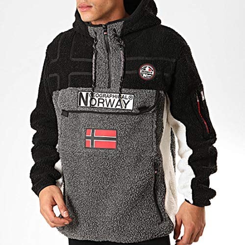 Geographical Norway Erkek Polar Kapüşonlu Sweatshirt Fermuarlı Yaka Riakolo, gri, L