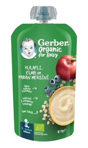 Gerber Organic Yulaflı Elma ve Yaban Mersini Püre 110g​ - Seçenekler: Armut, Armut Elma ve Muz, Elma, Elma ve Mango...