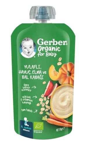Gerber Organik Yulaflı Elma, Havuç ve Balkabaklı Püre 110g - Seçenekler: Armut, Armut Elma ve Muz, Elma, Elma ve Mango...