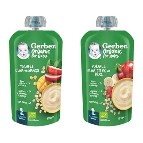 Gerber Organik Yulaflı Elma ve Mango Püresi 8x110g ve Gerber Organic Yulaflı Elma, Çilek ve Muz Püre 8x110g​