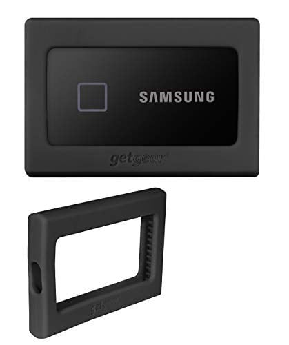 getgear Samsung T7, T7 Touch Taşınabilir SSD için Silikon Tampon - 1 TB, 2 TB, 500 GB, USB 3.2, Güçlü Darbe Emici, Kaymaya Dayanıklı - Siyah (Siyah)
