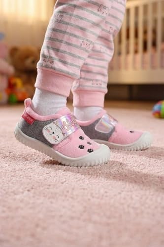 Gezer Kışlık Panduf Bebe Kız Ayakkabı Pembe Gri Kapalı Burun Ev İçi Günlük Kullanım İçin