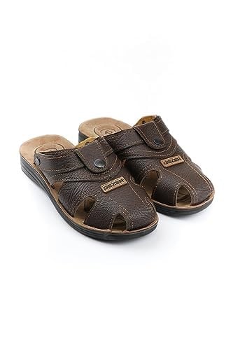 GEZER-Yazlık Erkek Çıtçıtlı Ayarlanabilir Terlik-sandalet (Kahve / 41)