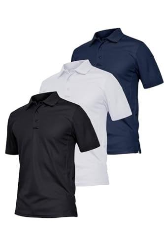 Ghassy Co. Erkek 3'lü Set Taktik Polo Yaka Gömlek Hızlı Kuruma Nem Emici Pique Jersey Golf T-shir Siyah-Beyaz-Lacivert XL