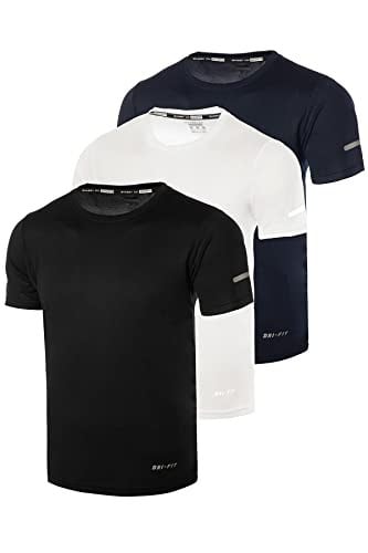 Ghassy Co. Erkek 3'Lü Paket Dry Fit Siyah Lacivert Beyaz Atletik Nem Emici Günlük Tshirt