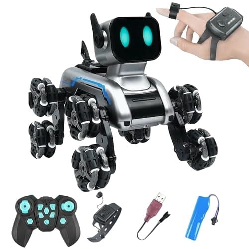 Giffy / Oyuncak 2.4 GhZ Uzaktan ve Bilekten Kumandalı Şarjlı 8 Teker Akrobat Robot Köoek Müzikli ve Led Işıklı Full Fonksiyon Akıllı Köpek Yavrusu Çift Kumanda Kontollü