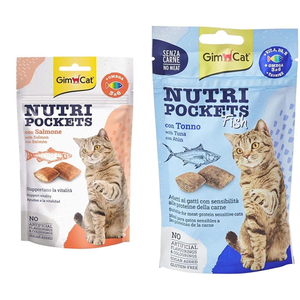 GimCat Nutripockets Kedi Ödülü Somon Omega 3&6 60Gr & Kedi Ödül Tableti Np Ton Balıklı, 60 g