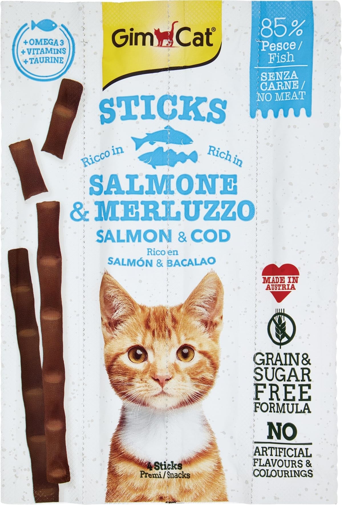 GimCat Sticks Somon & Atlantik Morina Tahılsız Ödül Çubukları 4'lü 20 gr
