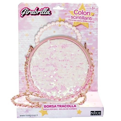 Girabrilla Fashion Bag el çantası, ters çevrilebilir payetli, inci saplı ve omuz askılı, Beyaz