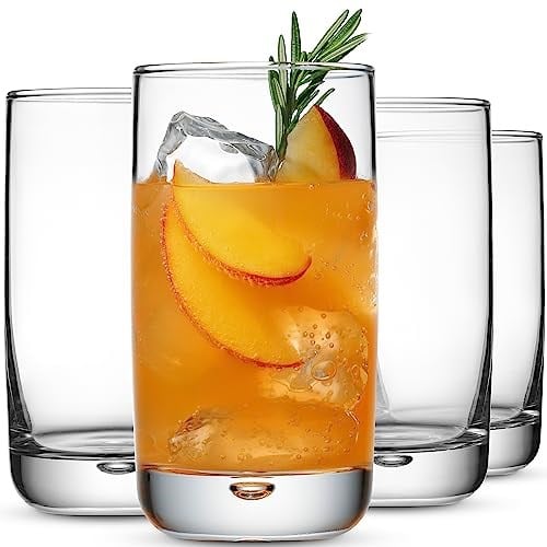 Glaver's 4 adet Highball Bardağı, 463 ml Collins Kokteyl İçme Bardağı Bardağı, Su, Meyve Suyu, Bira ve Kokteyller için Kabarcık Tabanlı Züccaciye, Heavy Base Modern Basic Bardak Bardakları.