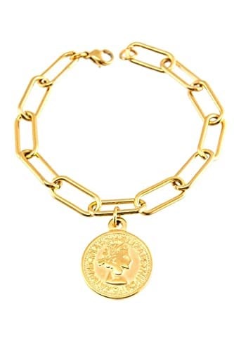Gold Kaplama Paslanmaz Bayan Büyük Zincir Madalyon Bileklik Bilezik 20 cm arenNM54