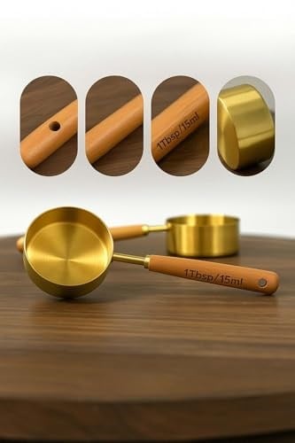 Gold Paslanmaz Çelik Ölçü Kaşığı 15 ml Ahşap Saplı Premium Kalite Ölçü Kaşık