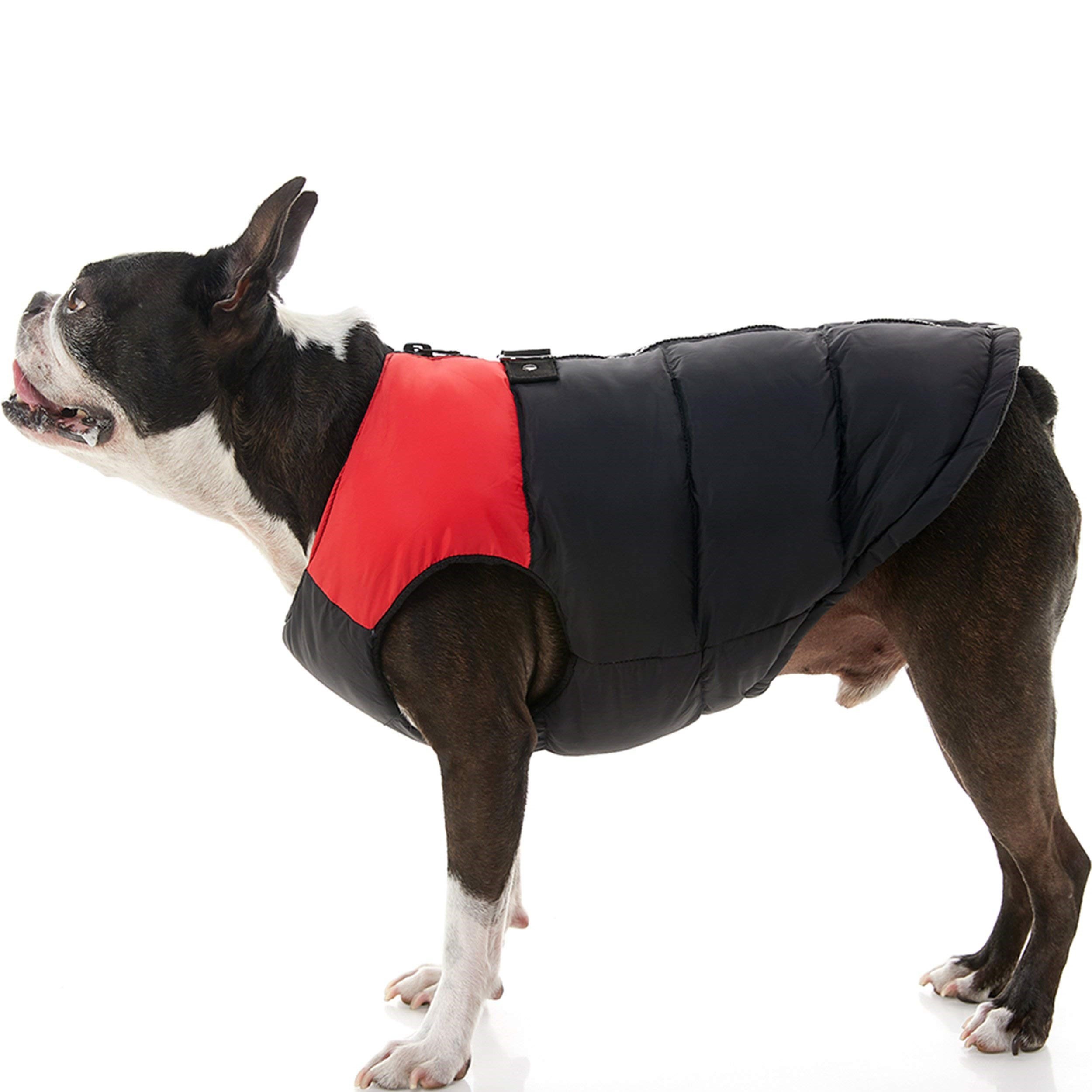 Gooby - Dolgulu yelek, köpek ceketi, manto, fermuarlı kazak ve keten halkalı, kırmızı, beden L - Seçenekler: X-Small chest (~13