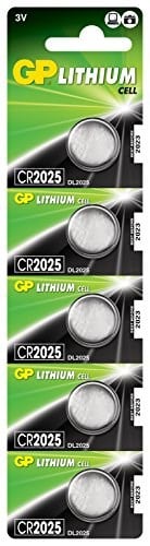 GP Batteries CR2025 2025 Boy Lityum Düğme Pil, 3 Volt, 5'li Kart, Gri