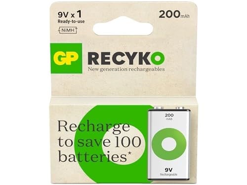 GP Batteries ReCyko 200 9V Boy Ni-Mh Şarjlı Pil, 8.4 Volt, Tekli Kart