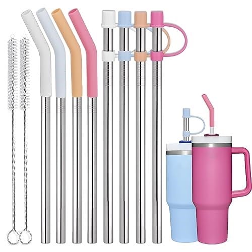 Greant Stanley Adventure Quencher Tumbler için 8 Parça Paslanmaz Çelik Hasır 40 oz, 30,48 cm Pipetler Stanley'e uygun Hasır Kapaklı ve Temizleme Fırçalı, 10 mm, Metal (Paslanmaz Çelik, 12 inç)