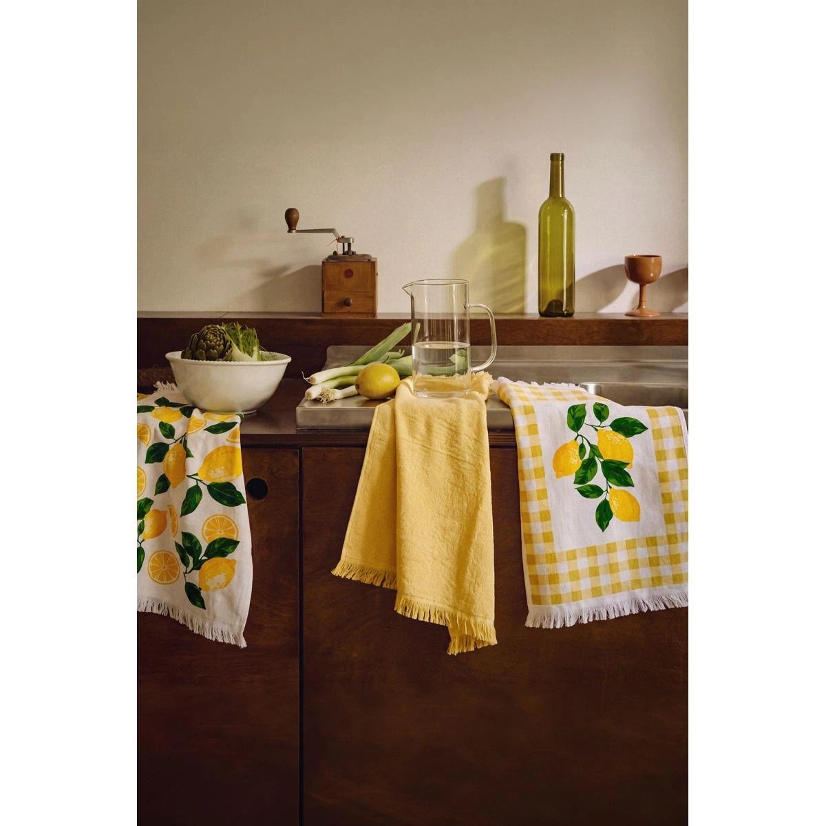 Green Black Limonara 3'lü Mutfak Havlu Seti Baskılı 40x60