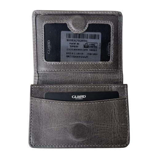 Guard Cüzdan Mini Mıknatıslı Kartlık Kartvizitlik Hakiki Deri 10.5x7.5x2 cm Mini (Gri)