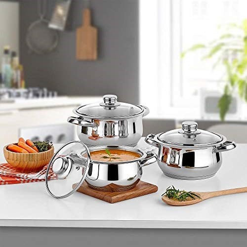 Gülsan Çelik Mini Tencere Set 3 lü Cam Kapaklı 14/16/18cm