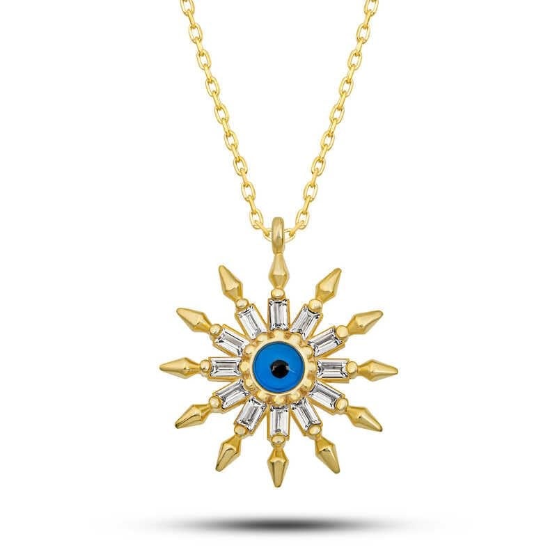 Gümüş Gold Koruyucu Göz Güneş Kadın Kolye SL12607
