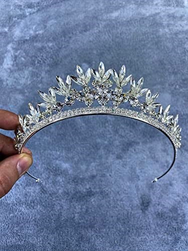 Gümüş Renk Yaprak Desenli Kristal Taşlı Gelin Ve Kına Tacı