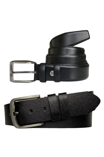 Hakiki Deri 2'li Siyah Set, 4,5 cm Kot Spor Kemer & 3,5 cm Kumaş Pantolon Kemeri; kotkumaş-siyah