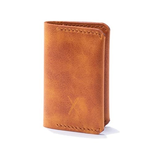 Hakiki Deri Cüzdan, gerçek deri kartlık, katlanabilen kartlık, minimalist cüzdan, kart ve kağıt para, kredi kartı, kartvizitlik (Camel)