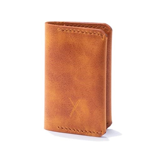 Hakiki Deri Cüzdan, gerçek deri kartlık, katlanabilen kartlık, minimalist cüzdan, kart ve kağıt para, kredi kartı, kartvizitlik (Camel)
