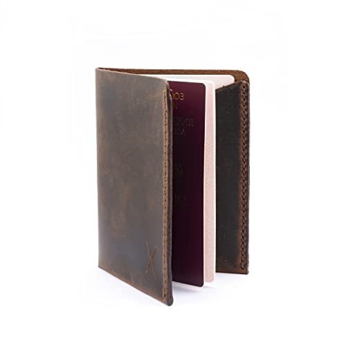 Hakiki Deri Pasaport Cüzdanı, Pasaport Kılıfı, Seyehat Cüzdanı, Gerçek Deri ve El yapımı, Minimalist Tasarım, Pasaport ve Kartlık (Taba - Açık Kahverengi)