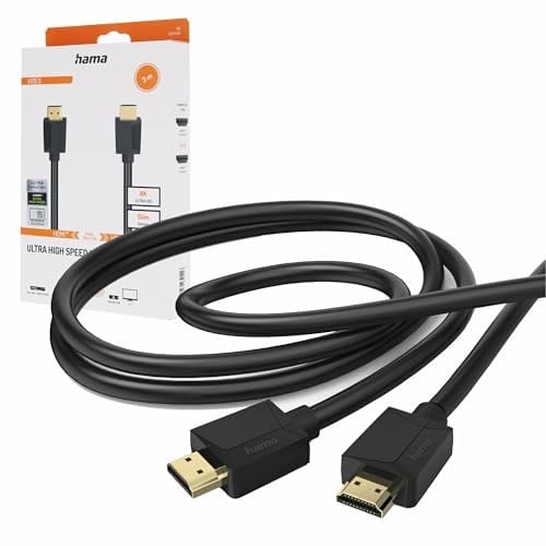 Hama HDMI kablosu 3 metre ultra yüksek hızlı (monitör kablosu 4K / 8K, 48 Gbit/s, UHD ekran kablosu, eARC, Ethernet, HDR, bükülme koruması, 120 Hz/60 Hz) 3 m - Seçenekler: 2 meter, 3m