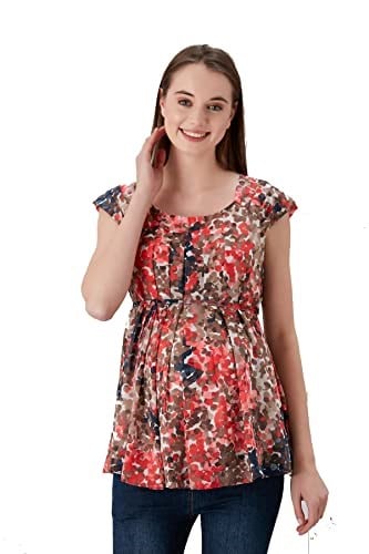 Hamile Şifon Parmak Desen Tunik (as8, numeric_height, Standart, Mercan, 44)