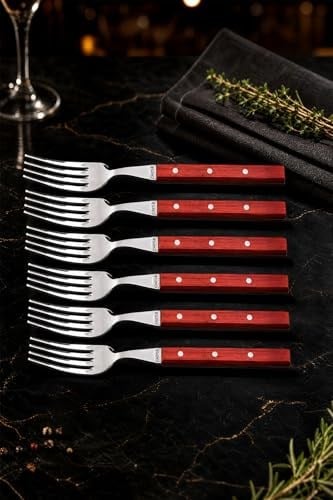 Hand Caft Serisi Mutfak Bıçak Çatal Paduk Sap 6'lı Steak Et Kahvaltı Yemek Çatalı (MFT-2547)