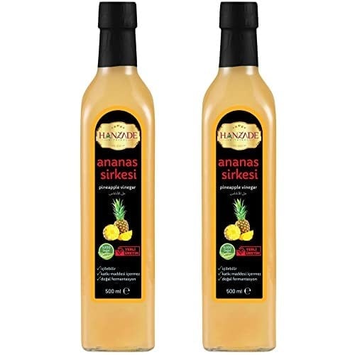 Hanzade Bitkisel Ananas Sirkesi 500 ML x 2 Adet Doğal Fermantasyon İçilebilir Katkısız Cam Şişe