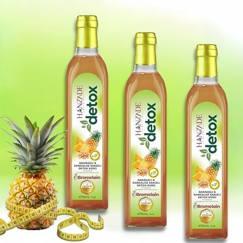 Hanzade Bitkisel Ananaslı & Sandaloz Sakızlı Detox Şurubu Kürü Bromelain 475 ml 3'lü Set Güçlü Antioksidan Formül