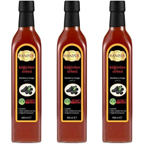 Hanzade Bitkisel Böğürtlen Sirkesi 500 ML x 3 Adet Doğal Fermantasyon İçilebilir Katkısız Cam Şişe