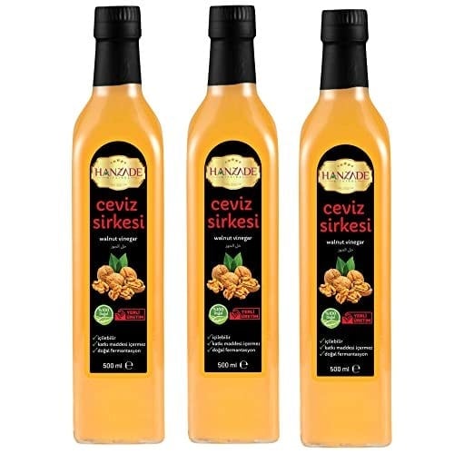 Hanzade Bitkisel Ceviz Sirkesi 500 ML x 3 Adet Doğal Fermantasyon İçilebilir Katkısız Cam Şişe