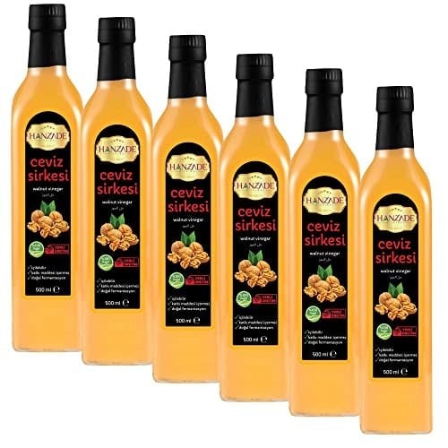 Hanzade Bitkisel Ceviz Sirkesi 500 ML x 6 Adet Doğal Fermantasyon İçilebilir Katkısız Cam Şişe