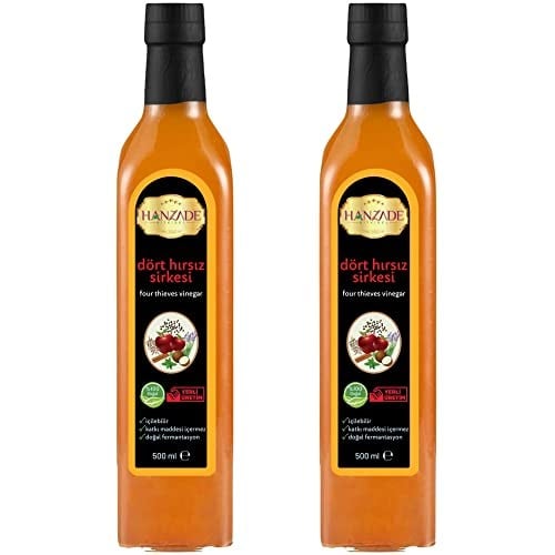 Hanzade Bitkisel Dört Hırsız Sirkesi 500 ML x 2 Adet Doğal Fermantasyon İçilebilir Katkısız Cam Şişe