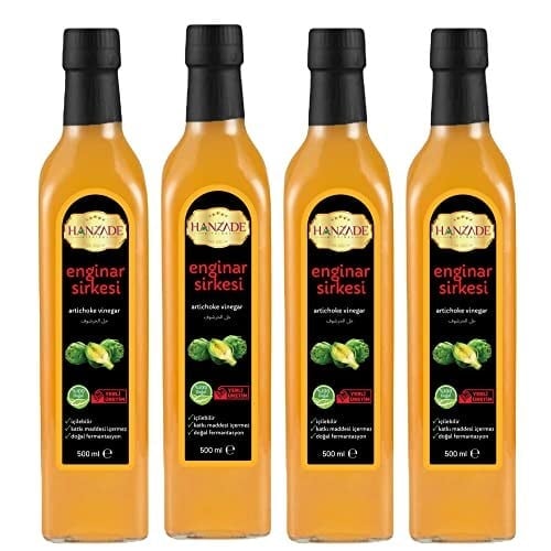 Hanzade Bitkisel Enginar Sirkesi 500 ML x 4 Adet Doğal Fermantasyon İçilebilir Katkısız Cam Şişe