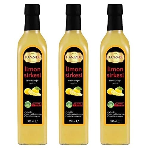Hanzade Bitkisel Limon Sirkesi 500 ML x 3 Adet Doğal Fermantasyon İçilebilir Katkısız Cam Şişe