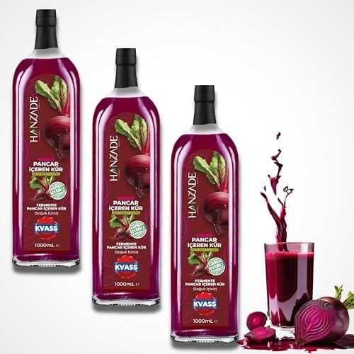 Hanzade Bitkisel Pancar Kvass Fermente Kırmızı Pancar İçeren Kür 1 Litre x 3 Adet Cam Şişe