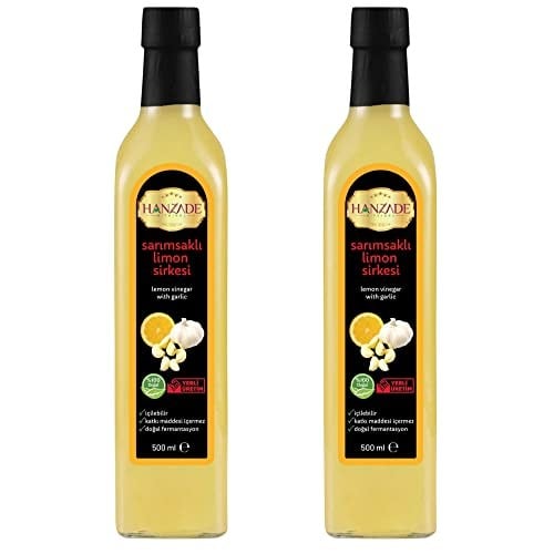 Hanzade Bitkisel Sarımsaklı Limon Sirkesi 500 ML x 2 Adet Doğal Fermantasyon İçilebilir Katkısız Cam Şişe