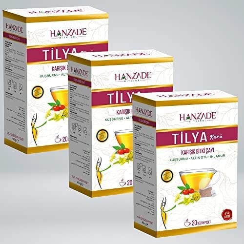 Hanzade Bitkisel Tilya Kürü Form Çayı Kuşburnu Altın Otu Ihlamur Karışık Bitki Çayı 20 Süzen Poşet x 3 Adet