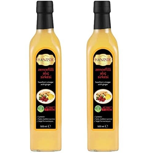 Hanzade Bitkisel Zencefilli Alıç Sirkesi 500 ML x 2 Adet Doğal Fermantasyon İçilebilir Katkısız Cam Şişe
