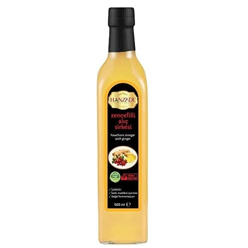 Hanzade Bitkisel Zencefilli Alıç Sirkesi 500 ML Doğal Fermantasyon İçilebilir Katkısız Cam Şişe
